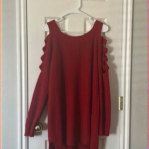 Cozy Red Knitted Sweater-size 3X made by “Questions?”